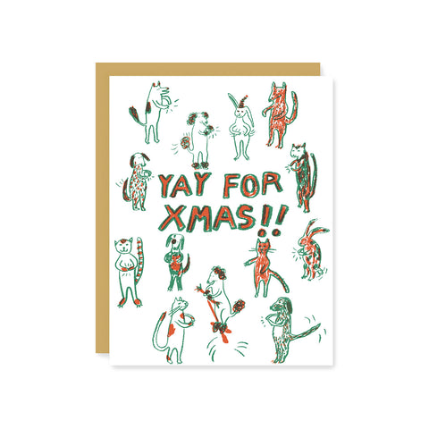 Yay For Xmas Animal Party Greeting Card