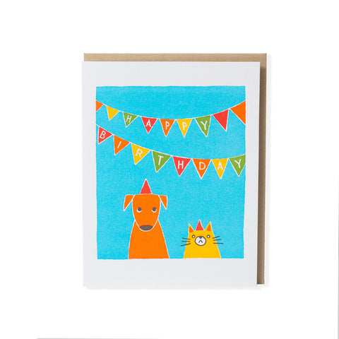 Bday Cat & Dog Greeting Card