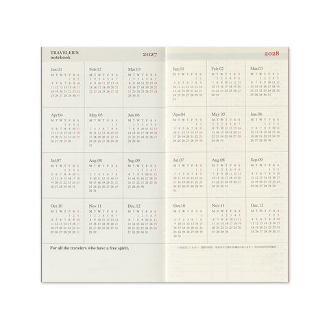 Traveler's Notebook 2027 Diary Refill Weekly + Memo