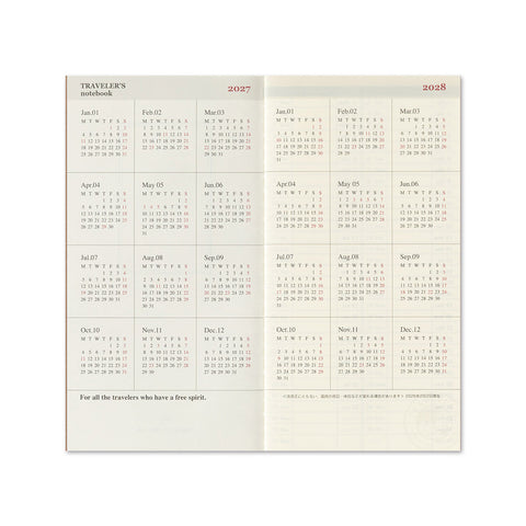 Traveler's Notebook 2027 Diary Refill Weekly Vertical