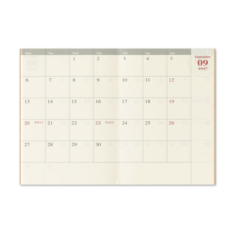Traveler's Notebook 2027 Diary Refill Monthly