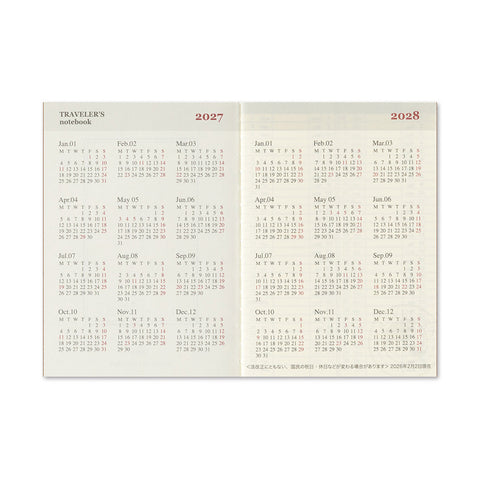 Traveler's Notebook 2027 Diary Refill Weekly