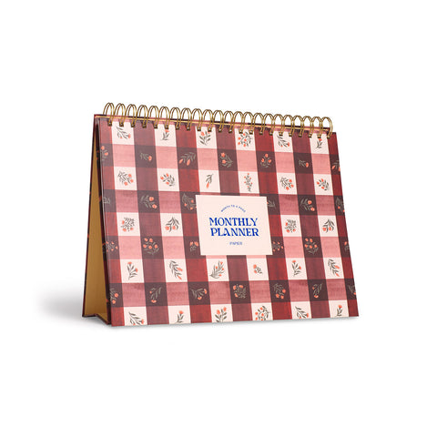 Floral Gingham Spiral Top Monthly Desk Pad A5